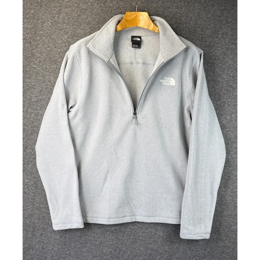 The North Face Grey Textured Cap Rock 1/4 Zip Fleece Pullover Men Size L Jogging